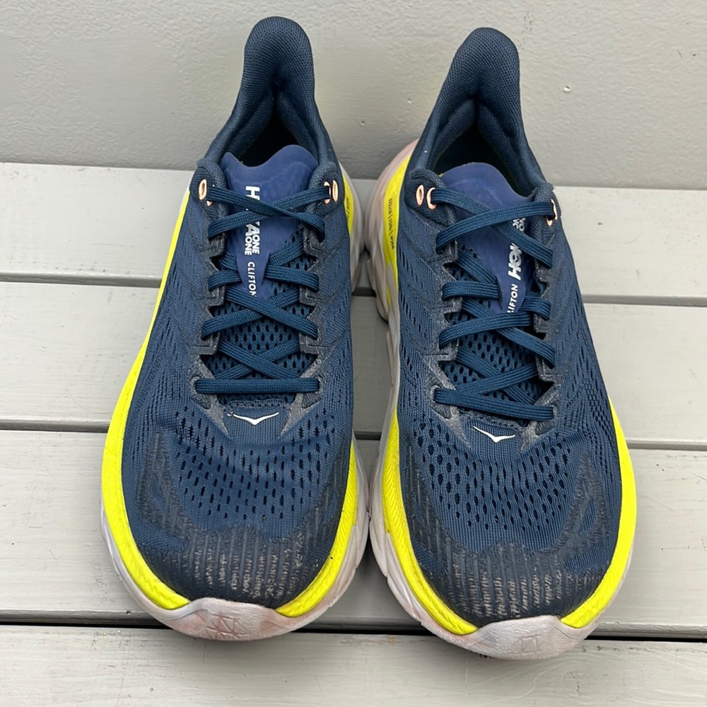 Hoka One One Clifton Edge Running Shoes Blue Yellow Size 9 Womens 1110511